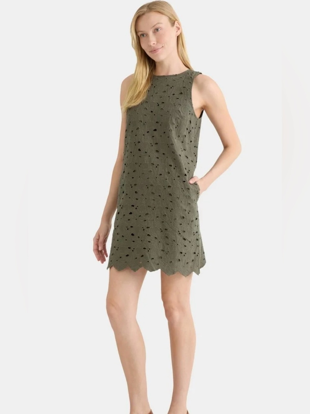 Time and Tru Olive Eyelet Shift Dress